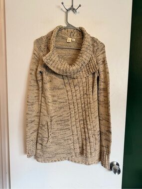 Anthropologie yellow bird knit cowl neck snap closure sweater coat cardigan